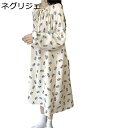 綿100 ネグリジェ クマ柄 可愛い 長袖 ロングワンピース マタニティウェア 部屋着 ワンピースパジャマ ラウンドネック プルオーバープル ソフト ルームワン...