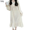 レース ネグリジェ 蝶?び 長袖 ルームワンピース 小花柄 綿 部屋着 ワンピースパジャマ 可愛い スイート パジャマ ルームウェア 快適 吸汗 通気 ソフト ...