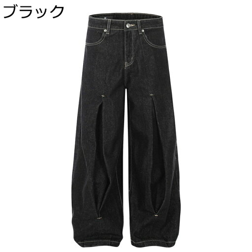 デニムパンツ ワイドパンツ ロング メンズ 春夏秋 タック ストレート Gパン 長ズボン 大きいサイズ ルーズ クラッシュ 動きやすい トレンド ストリート系 カッコイイ 米海軍 アメリカン 紳士用