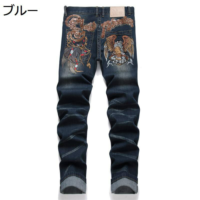 ジーンズ ダメージ ジーパン メンズ デニムパンツ 刺繍 スキニー スリム ロングパンツ ストリート hiphop系 夏用 春秋 ボトムス ビター系 アメカジ 紳士用 動きやすい トレンド ファッション 個性