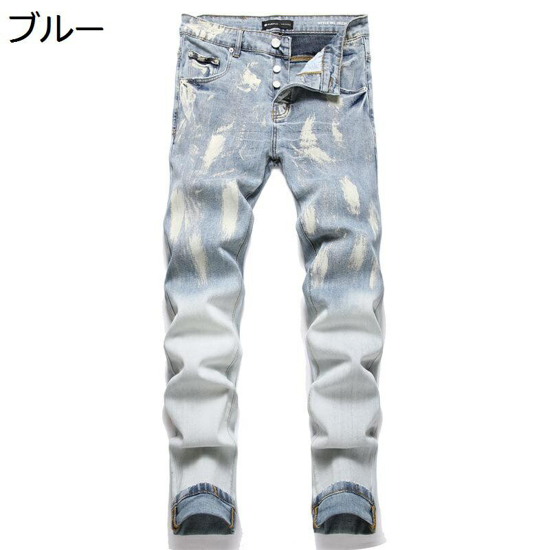 ジーンズ ダメージ加工 メンズ デニムパンツ スキニー 羽毛模様 スリム ロングパンツ ストリート hiphop系 夏用 春秋 カジュアル 長ズボン オートバイ 男性 ベーシック 立体裁断 定番 モード系