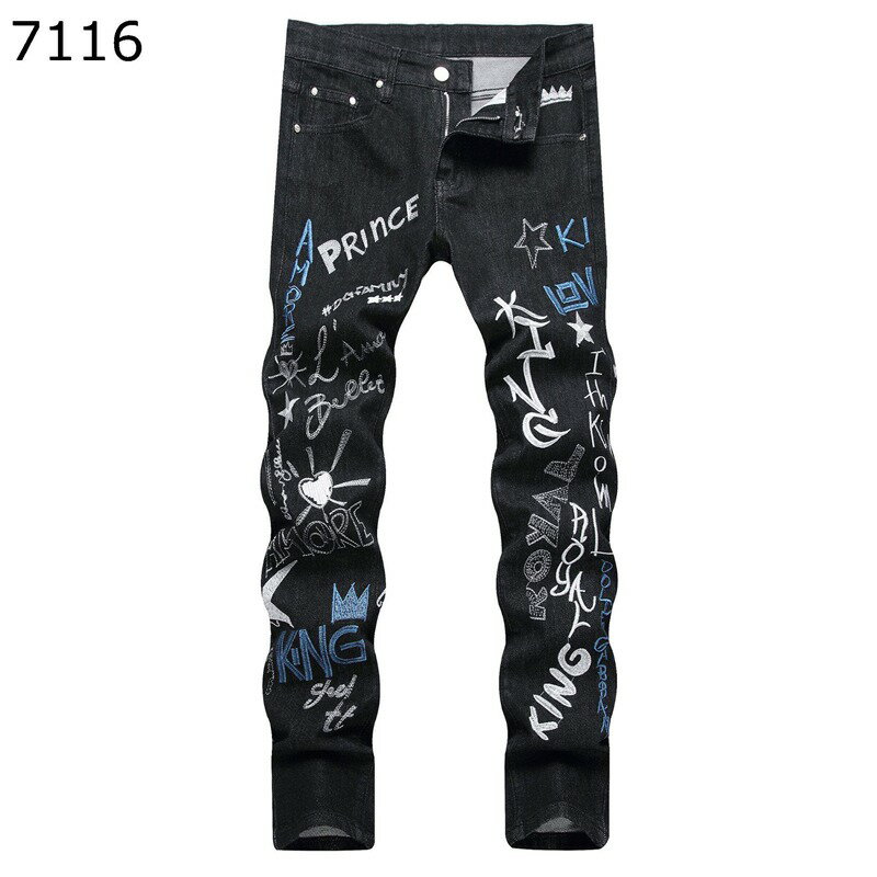 デニムパンツ ジーパン メンズ スキニー スパンコール　英字柄 ストレッチ 男性 ロングパンツ ボトムス..