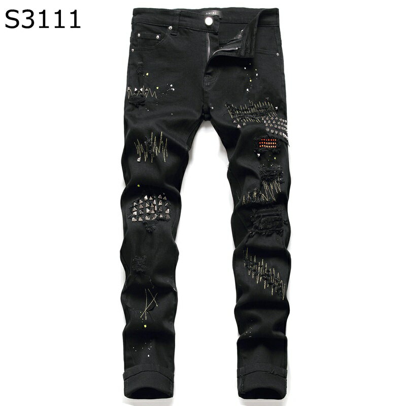ジーンズ ダメージ加工 メンズ デニムパンツ 細見 スキニー スタッズ ロングパンツ ストリート系 カッコイイ 秋物 春夏 長ズボン ビター系 アメカジ 大人 男子 ベーシック 立体裁断 定番 モード系