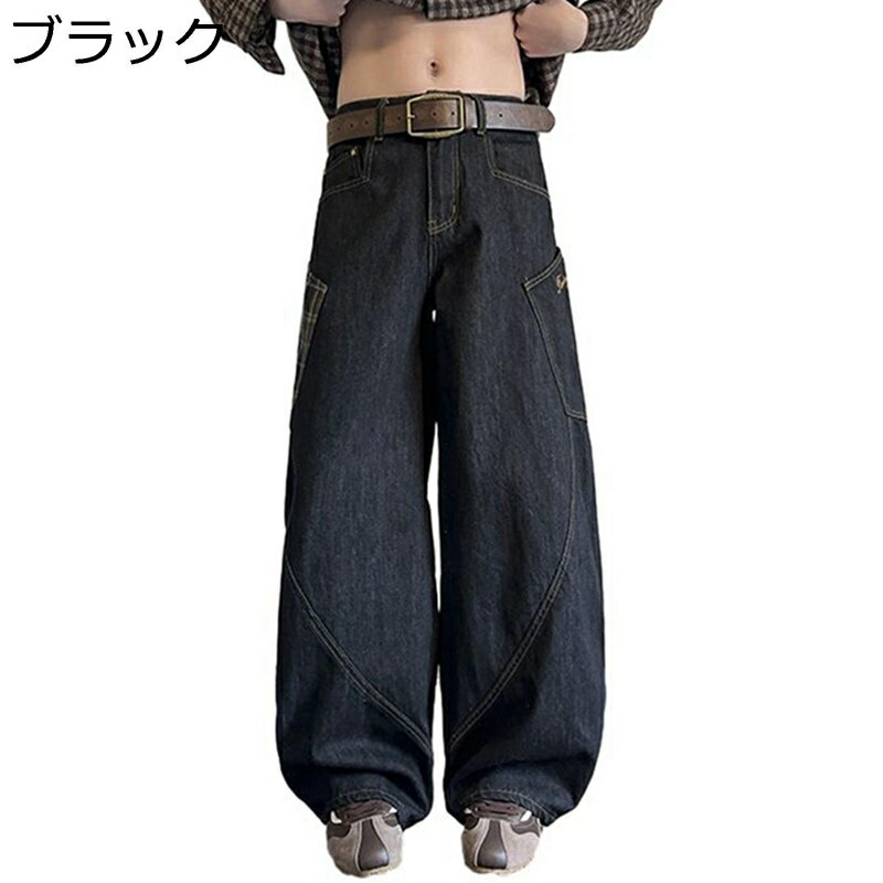 バギーパンツ ジーンズ ワイド ロングパンツ メンズ 大きいポケット デニムパンツ Gパン 男性 ボトムス ビッグシルエット レギュラー リラックス ガウチョ ストリート hiphop系 春夏秋 バイクパンツ