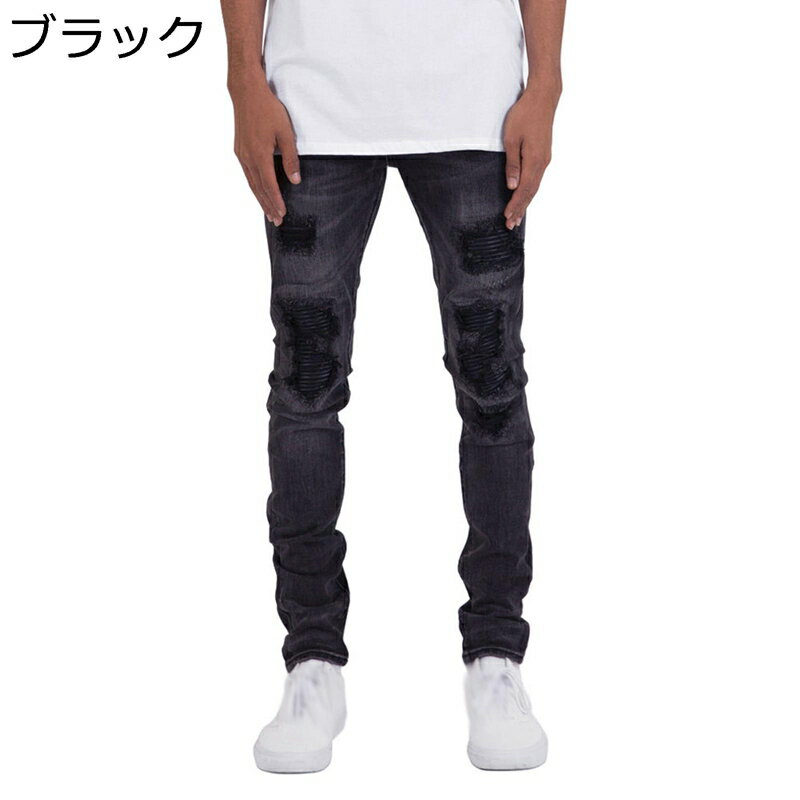 ジーンズ ダメージ ジーパン メンズ デニムパンツ スキニー 無地 スリム ロングパンツ ストリート hiphop系 春夏秋 長ズボン ビター系 アメカジ 男性 ベーシック 立体裁断 定番 モード系