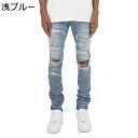 デニムパンツ ジーパン メンズ ダメージ スキニー スリム 原宿 ストレッチ 男性 ロングパンツ ボトムス 大人 お洒落 オリジナル トレンド 厚い 立体裁断 快適 しっかり 春夏秋 バイカージーンズ