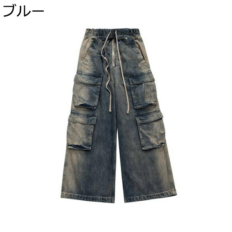 Gパン メンズ カーゴパンツ マルチポケット ズボン パッチワーク ロングパンツ ウェストゴム調節 ファスナー ワイドパンツ デニム ジーパン 春秋 カジュアル バギー 欧米風 ストリート hiphop系 ヴィンテージ