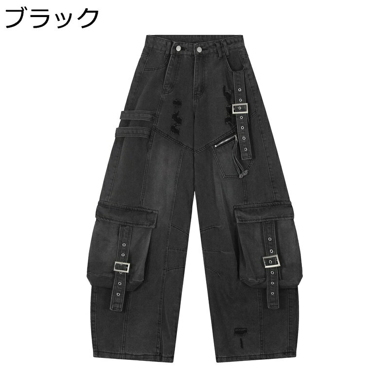 Gパン メンズ カーゴパンツ ベルト付き ズボン ロングパンツ ワイドパンツ デニム マルチポケット