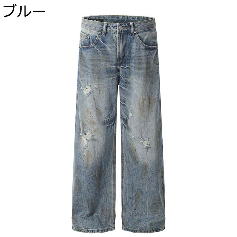 楽天parte1デニムパンツ ダメージデザイン 春夏 秋 ロングパンツ メンズ ジーパン ヒップホップ 原宿系 ストリート 個性 ファッション hip hop ストレート ジーンズ Gパン 薄い カーゴパンツ ルーズシルエット 男女兼用