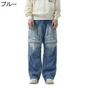 デニムパンツ レディース メンズ 2way カーゴパンツ マルチポケット バギーパンツ 男女兼用ジーンズ ひざが取り外し可能 バイク用ジーンズ ダンス衣装 渋谷...