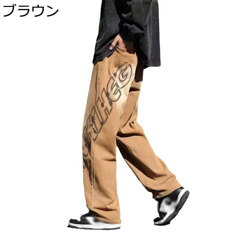 メンズ デニムパンツ プリント 英語柄 個性 カジュアル ヒップホップ 原宿風 b系 ジーンズ gパン 春 夏..