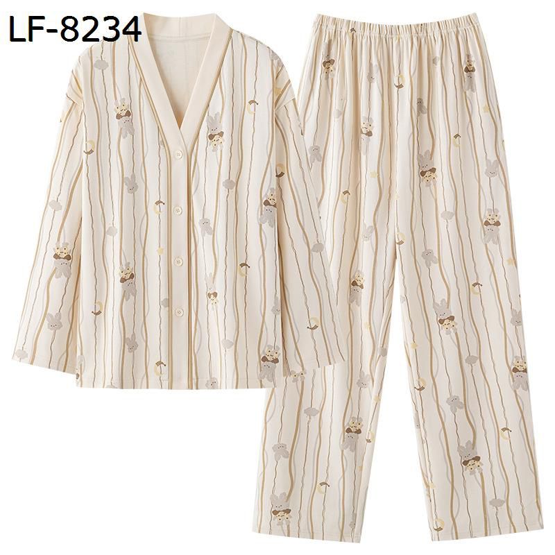 春秋 パジャマ 綿100% レディース ルームウェアセット 上下セット 長袖 ナイトウェア 前開き Vネック ニットコットン 通気 吸湿 ゆったり 寝巻き 安眠 プレミアム 入院用 プレゼント 母の日 入院用