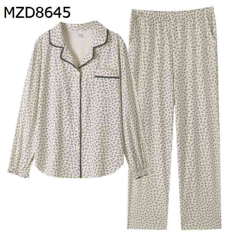 花柄 パジャマ 婦人 ルームウェア 長袖 春秋 寝巻き 上下セット 綿100% テイラード 前開き Vネック 快..