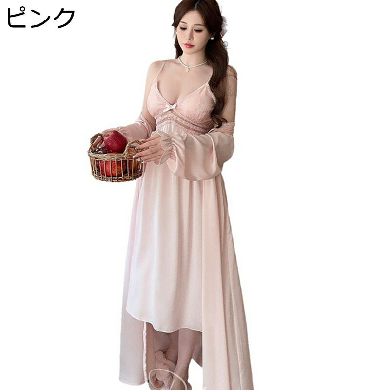 ネグリジェ パジャマ 二点セット ルームワンピース レディース 胸パッド付き キャミソール ガウン アウ..