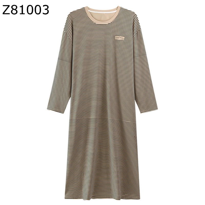 綿 ネグリジェ パジャマ レディース 長袖 ルームワンピース 春秋向き ボーダー柄 ゆったり 家着 丸首 カジュアル 通気性 吸汗 柔らかい 優しい ワイド 可愛い 女の子 熟睡