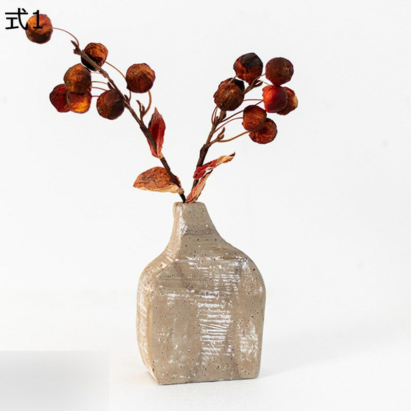 ミニ花器 一輪挿し 斑模様 復古 和風 造花セット 枯れない花 永遠の花 和風置物 インテリア おしゃれ花器 和風インテリア 和風デザイン セラミックス花器 高温磁器花器 ドライフラワー用花器 デスクトップ装飾