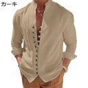 カジュアルシャツ メンズ 開襟 長袖 春秋着 vネック ハイネック 立ち襟 カーキ ブルー ピンク グレー グリーン ブラウン カーキ ジャケットシャツ コート...