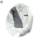 シャツ メンズ カッターシャツ ロングスリーブ パッチワーク 黒白格子柄 個性的 シャツジャケット かっこいい ユニーク リラックス コンフォート 吸汗速乾 通...