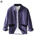カジュアルシャツ メンズ 長袖シャツ シャツジャケット パッチワーク カーゴ ロングスリーブ オーバーサイズ レトロ 秋服 春服 耐摩耗 汗染み 汗染み防止 ト...