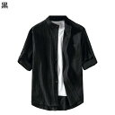 カジュアルシャツ リネンシャツ メンズ 七分袖シャツ シャツジャケット 折り襟 春夏秋着 薄手 UVカットアウター 軽い オーバーサイズ 吸水性 速乾性 着まわ...