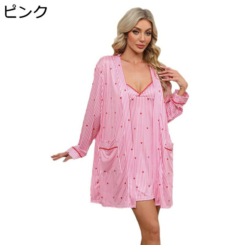 ネグリジェ キャミワンピース 二点セット ルームワンピース パジャマ ナイトドレス ルームウェア お寝巻き 長袖 ナイトガウン ルームドレス 春夏秋 薄手 レディース 可愛い セクシー レース ギフト