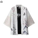 和柄カーディガン メンズ 和式パーカー 鶴柄プリント 羽織 夏服 7分袖 開襟シャツ 冷房対策 透気性よい 速乾 UVカット 法被 半纏 体型カバー トップス ...
