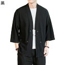 カーディガン メンズ 中華風シャツ 夏服 開襟シャツ 7分袖 オーバーサイズ 甚平 羽織 日式アウター チャイナボタン 冷房対策 通気性 速乾 夏用 UV対策 ...