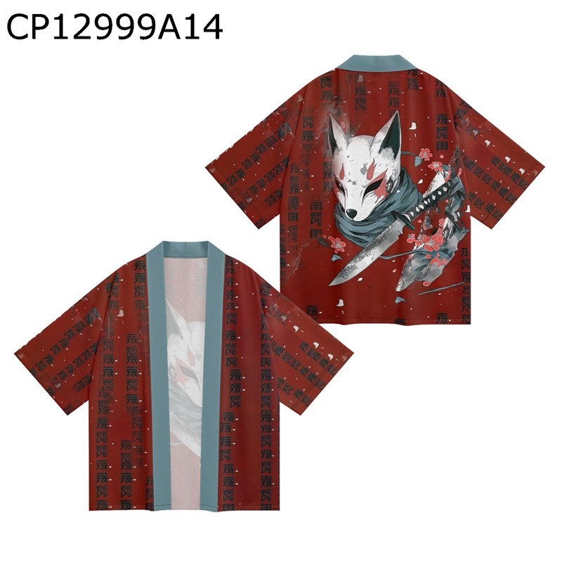 和式パーカー メンズ 狐 ナイフ 夏服 カーディガン 薄い 開襟シャツ 着物 和風 七分袖 涼しい 通気性よ..