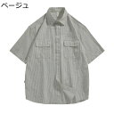 ストライプシャツ メンズ 夏 半袖シャツ 薄手 ワークシャツ 折り襟 軽量 薄手 カーディガン 上着 ビジネス 大きいサイズ 綿 お肌に優しい 通気性 お洒落 ...