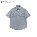 デニムシャツ 刺繍 メンズ カジュアル 開襟シャツ 夏 半袖シャツ ゆったり トップス 作業服 ストリート系 カッコイイ カーディガン 通気性 ファッション ワークシャツ アウトドア 通勤