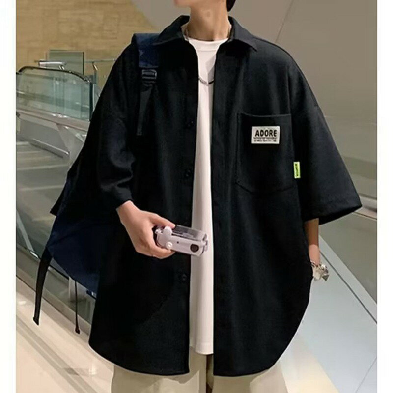 メンズ 開襟シャツ 夏服 半袖シャツ ゆったり カーディガン 折り襟 トップス カジュアルシャツ アウター カッコイイ 通気 男性用シャツ オシャレ ストリート系 通学通勤 普段着