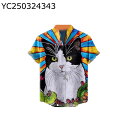 メンズ 猫柄シャツ 総柄 綿麻 夏用 アロハシャツ 半袖シャツ ハワイ風 ビーチシャツ カジュアル 汗染み防止 サマーシャツ トップス ゆったり おおきいサイズ...