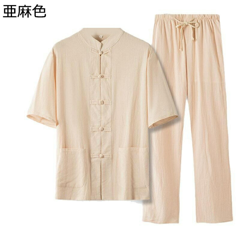 唐装 チャイナシャツ メンズ 半袖 上下セット 武術シャツ 太極拳服 無地 大きいサイズ カジュアル 通気性 耐久性 吸汗速乾 チャイナ風 チャイナボタン 夏服...