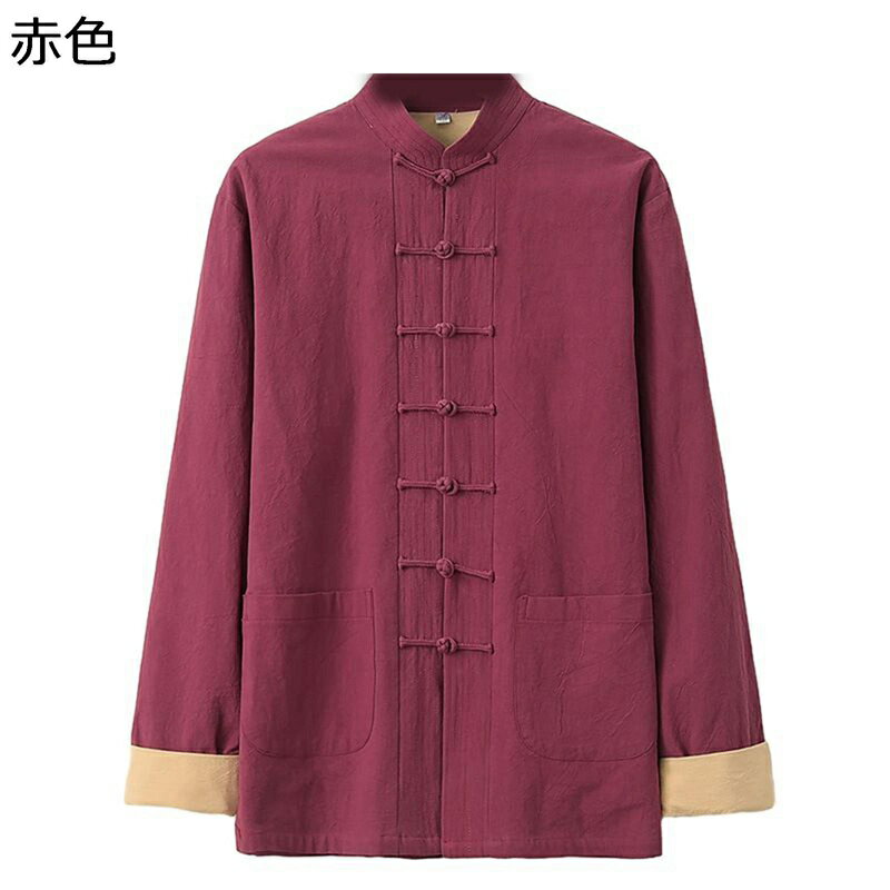 チャイナシャツ 唐装 メンズ 春秋 チャイナ風 チャイナボタン 通気性 大きいサイズ カジュアル トップス アウター 民族風 武術シャツ オールシーズン オフィス デイリー スポーツ