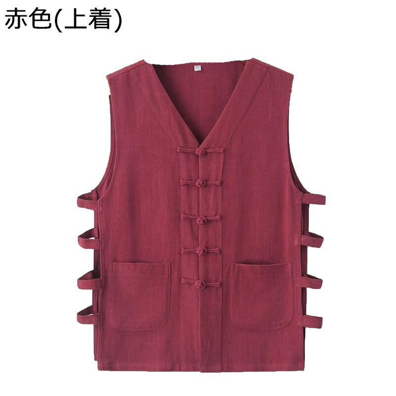 唐装 伝統服 ベスト ノースリーブ 無地 大きいサイズ チャイナボタン ポケット付き 上着 カジュアル チャイナ風 上下セット アウター 夏服 デイリー トラベ...