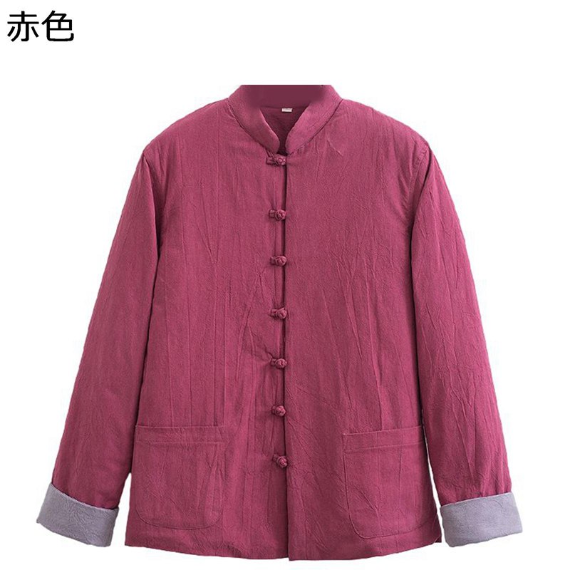 メンズ 唐装 チャイナシャツ 長袖 コート 中華風 綿麻 漢服 伝統服 暖かい 厚手 チャイナボタン トップス アウター カンフー衣装 チャイナ風 秋冬 大きいサイズ カジュアル 普段着