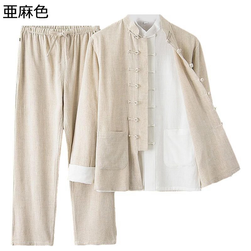 唐装 チャイナ服 メンズ 長袖 上下セット 夏服 大きいサイズ 通気性 薄手 カジュアル チャイナボタン チャイナ風 無地 太極拳服 武術シャツ チャイナシャツ オールシーズン お出掛け 普段着