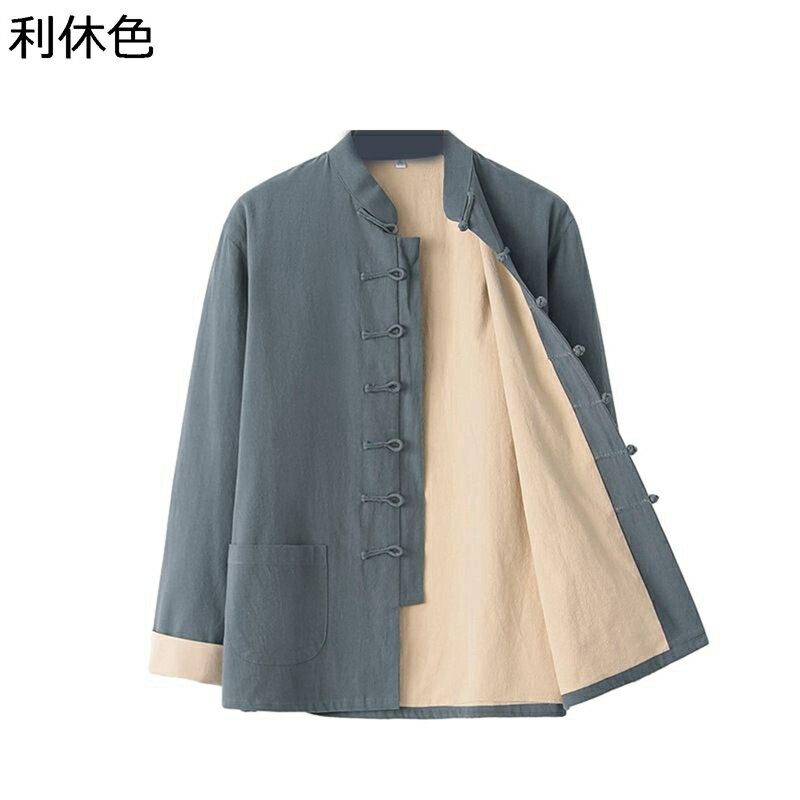 唐装 メンズ チャイナ服 長袖 カジュアルシャツ 大きいサイズ チャイナボタン ポケット付き トップス アウター チャイナ風 柔らかい 快適 通気性 吸水速乾 オールシーズン 春秋冬 デイリー 普段着