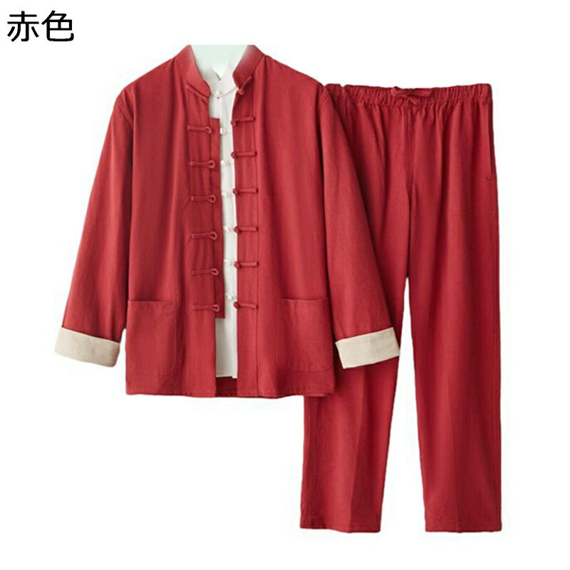 チャイナ服 メンズ 唐装 漢服 伝統服 武術シャツ チャイナ風 チャイナボタン 上下セット 大きいサイズ 吸水速乾 耐久性 通気 汗染み防止 ゆったり おしゃれ...