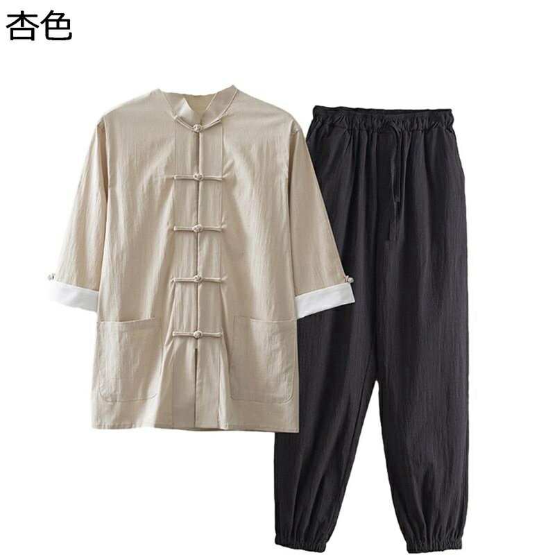 上下セット 唐装 チャイナ服 半袖 薄手 通気性 大きいサイズ カジュアル ゆったり おしゃれ チャイナボタン チャイナ風 夏服 シャツ ズボン 武術シャツ 旅行 デイリー 太極拳 お出掛け