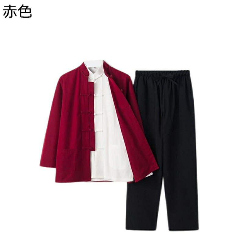 唐装 漢服 チャイナシャツ チャイナ風 ビジネスシャツ 長袖 カジュアル チャイナボタン ポケット付き 太極拳服 上下セット メンズファッション 禅 瞑想 服 春秋 伝統服 パーティー 父の日