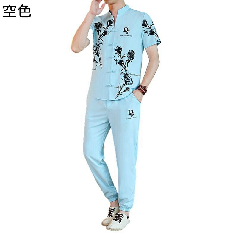 唐装 チャイナ服 漢服 メンズ 半袖 花柄 プリント 大きいサイズ カジュアル 上下セット チャイナ風 薄手 通気性 吸汗速乾 tシャツ ゆったり おしゃれ 夏服 スポーツ デイリー 寿披露宴 通勤 通学