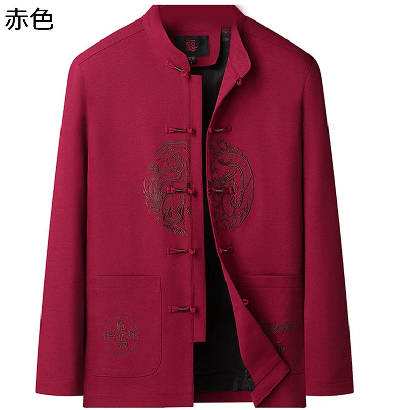 唐装 漢服 チャイナ服 ジャケット 大人 春秋 龍と鳳凰柄 刺繍 チャイナ風 大きいサイズ チャイナボタン ヴィンテージ 上着 アウター カジュアル お年寄り 父の日 プレゼント 寿披露宴