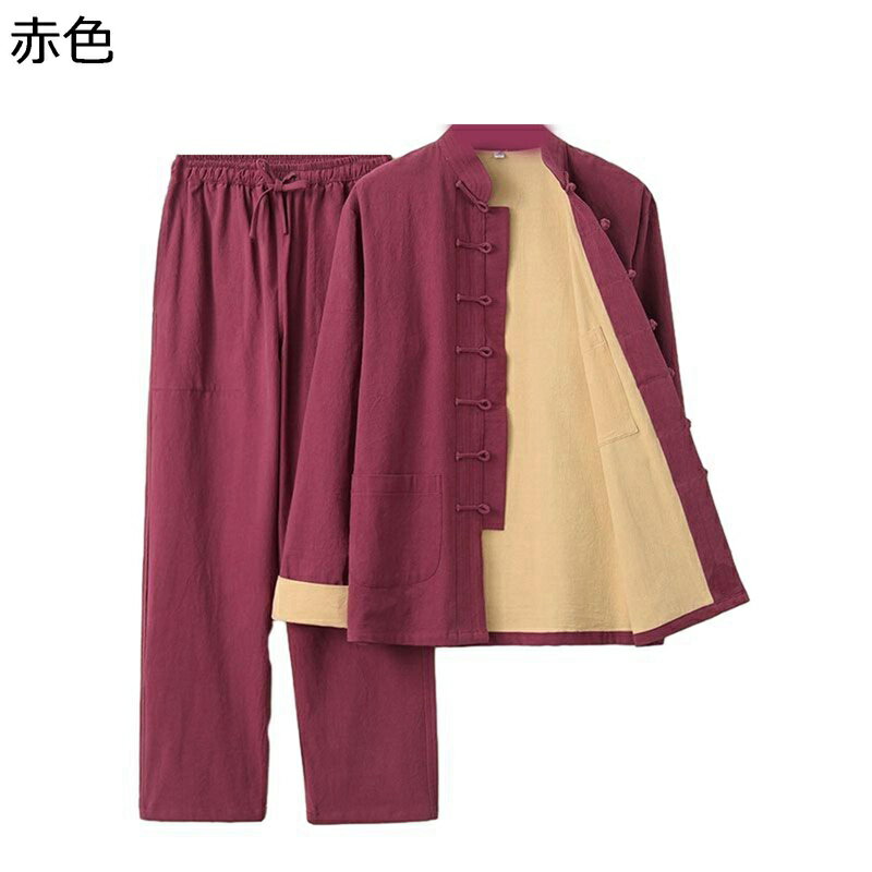 唐装 上下セット チャイナ服 メンズ 長袖 通気性 吸汗速乾 チャイナ風 チャイナボタン ポケット付き 大きいサイズ 武術シャツ 伝統服 カジュアル 春秋 日常...