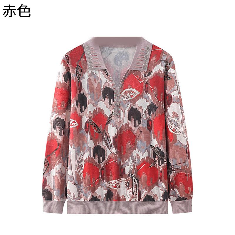 シニアファッション tシャツ 長袖 折り襟 花柄 プルオーバー ゆったり 大きいサイズ 中高年 レディース 夏着 高齢者 薄手 通気性 60−80代 柔らかい カジュアル リラックス お年寄り