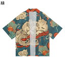 カーディガン メンズ 夏服 寝る猫 かわいい 和式パーカー プリントシャツ 羽織 七分袖 開襟シャツ ゆったり 法被 半纏 通気性 速乾性 涼しい 夏 紫外線対...