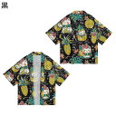 和式パーカー メンズ ねこ柄 パイナップル カーディガン 夏服 薄い ハワイアン かわいい 着物 七分袖 涼しい 通気性 早乾き ビッグシルエット 日焼け防止 日式 半纏 形態安定 温泉 お祭り 散歩