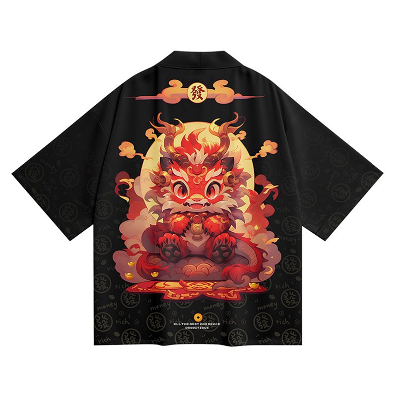 和式パーカー メンズ 夏服 カーディガン かわいい龍柄 ドラゴン 薄い 開襟シャツ 中華風 着物 7分袖 涼しい 通気 原宿系 早乾き ワイド 日焼け防止 サマージャケット 形態安定 日常 ストリート