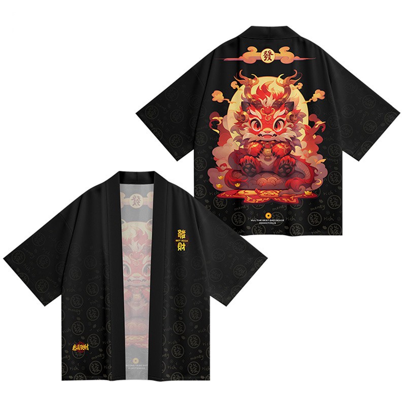和式パーカー メンズ 夏服 カーディガン かわいい龍柄 ドラゴン 薄い 開襟シャツ 中華風 着物 7分袖 涼しい 通気 原宿系 早乾き ワイド 日焼け防止 サマージャケット 形態安定 日常 ストリート