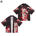 メンズ 花柄カーディガン 夏服 和式パーカー キツネ柄 狐 七分袖 和風プリント 稲荷 半纏 羽織 軽量 涼しい 通気性いい 日焼け止め 法被 BIGシルエット...